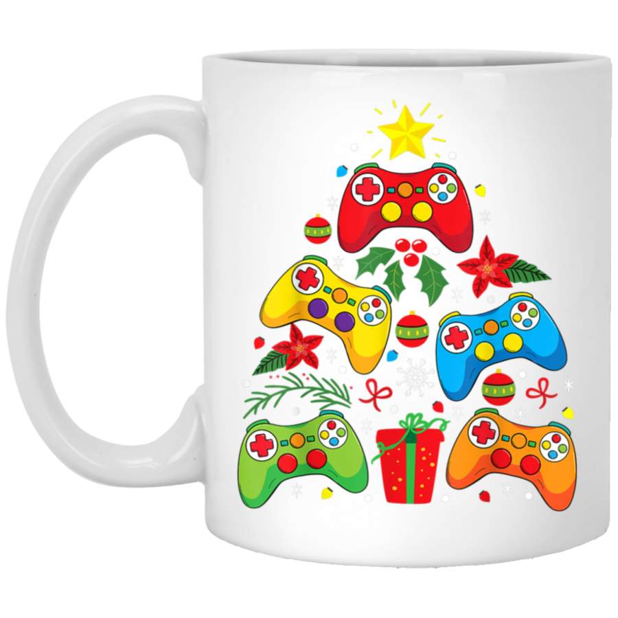 Gamer Christmas Ornament Tree Xmas Controller Gift Boy Funny White Mug