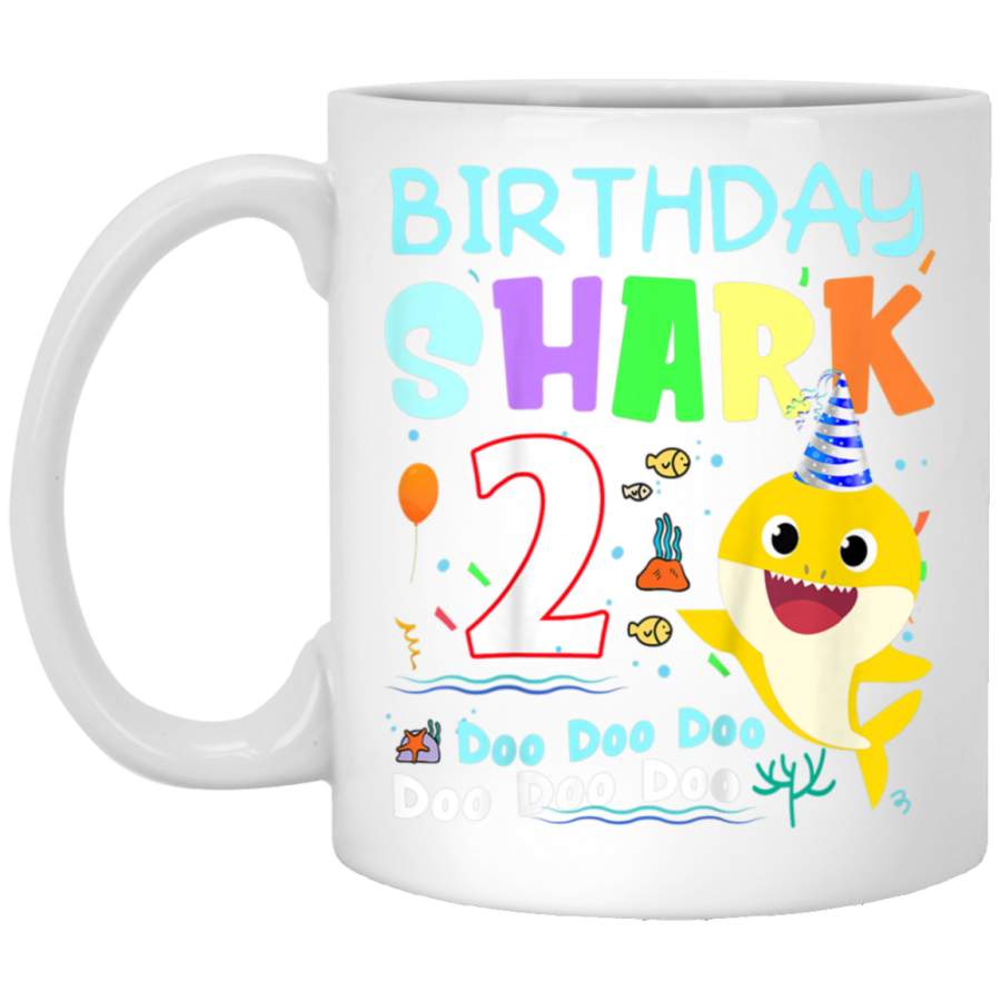 Kids Kids Baby Shark 2 Years Old 2nd Birthday Doo Doo White Mug