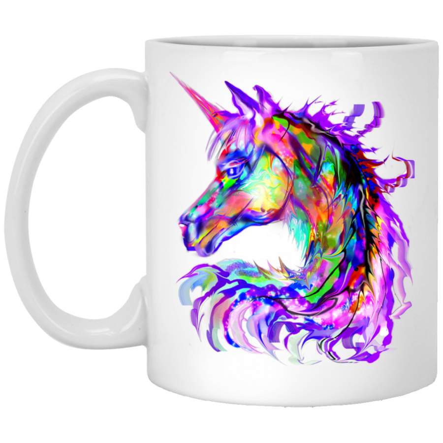 Colorful Rainbow Cute Unicorn Festival Rave Neon White Mug