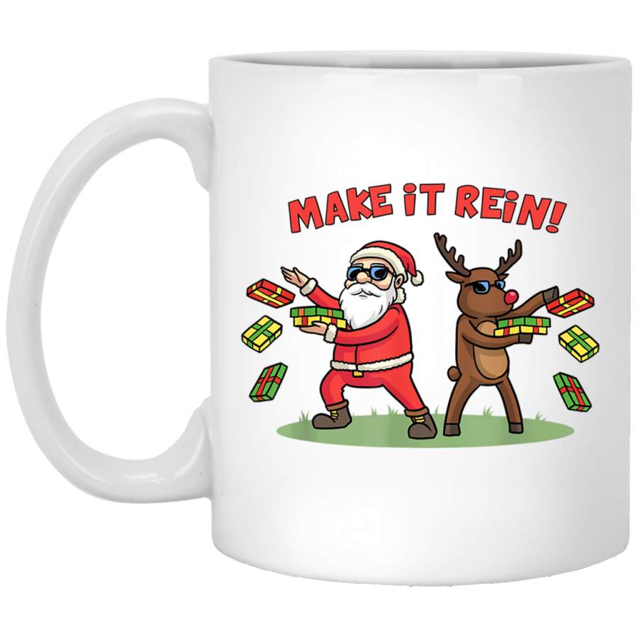 Make It Rein Funny Santa Reindeer Presents Pajama Gift Kids White Mug