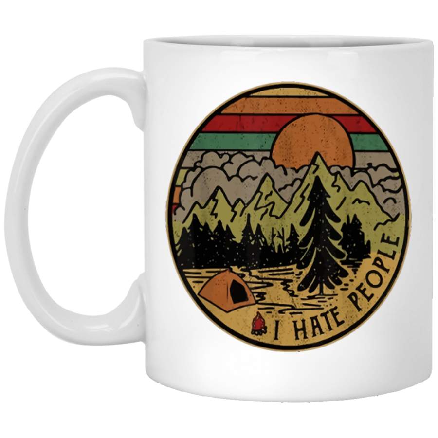 I love Camping I Hate People Outdoors Funny Vintage Pullover White Mug