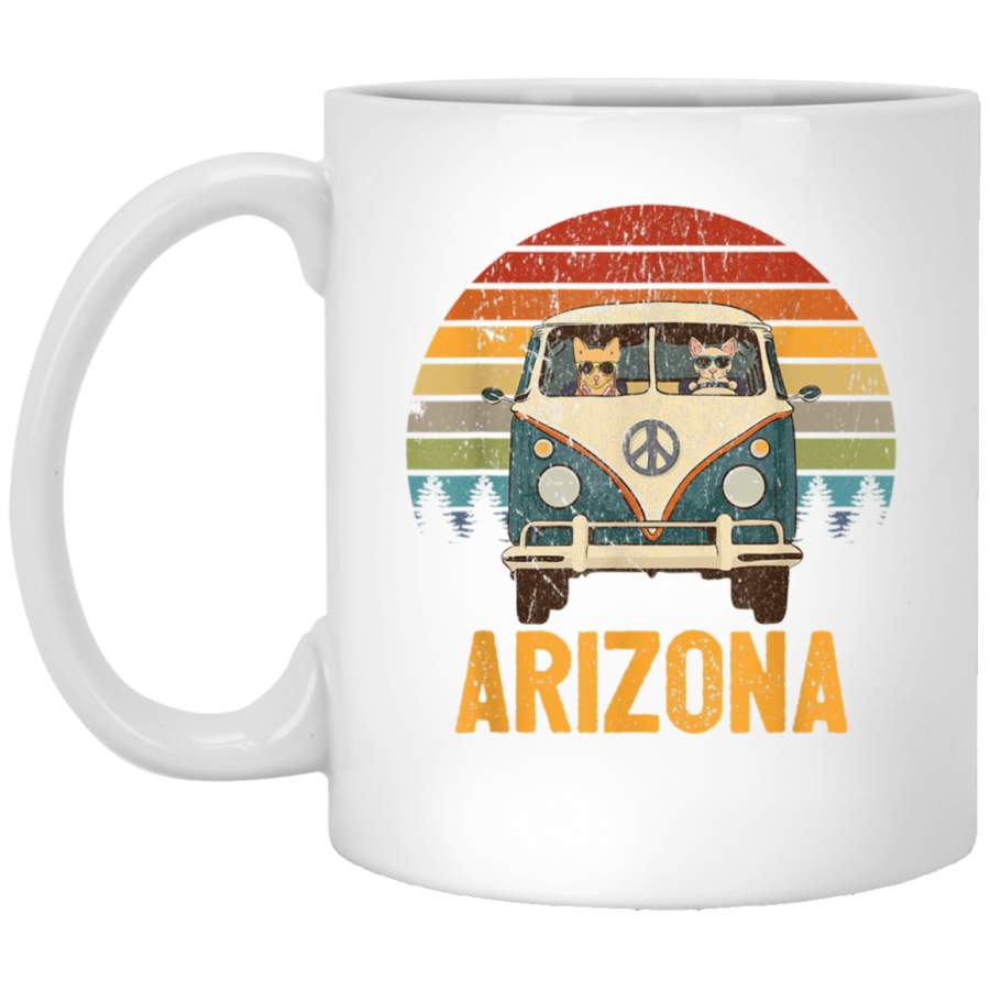 Arizona Cool Cats Road Trip Groovy Retro Van Sunrise Gift White Mug