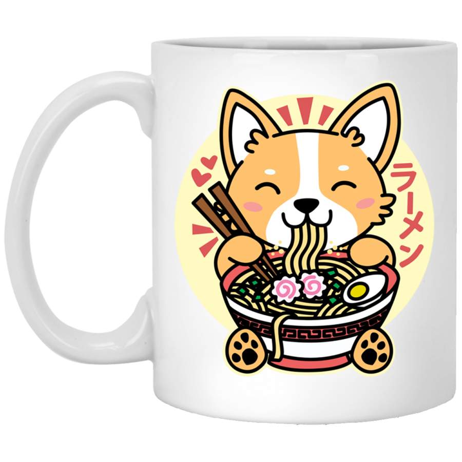 Kawaii Ramen Cute Anime Dog Corgi Japanese Noodles Pullover White Mug