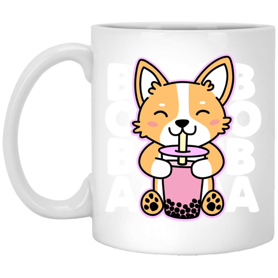 Kawaii Boba Cute Anime Dog Corgi Kawaii Tea Drink Dark Pullover White Mug