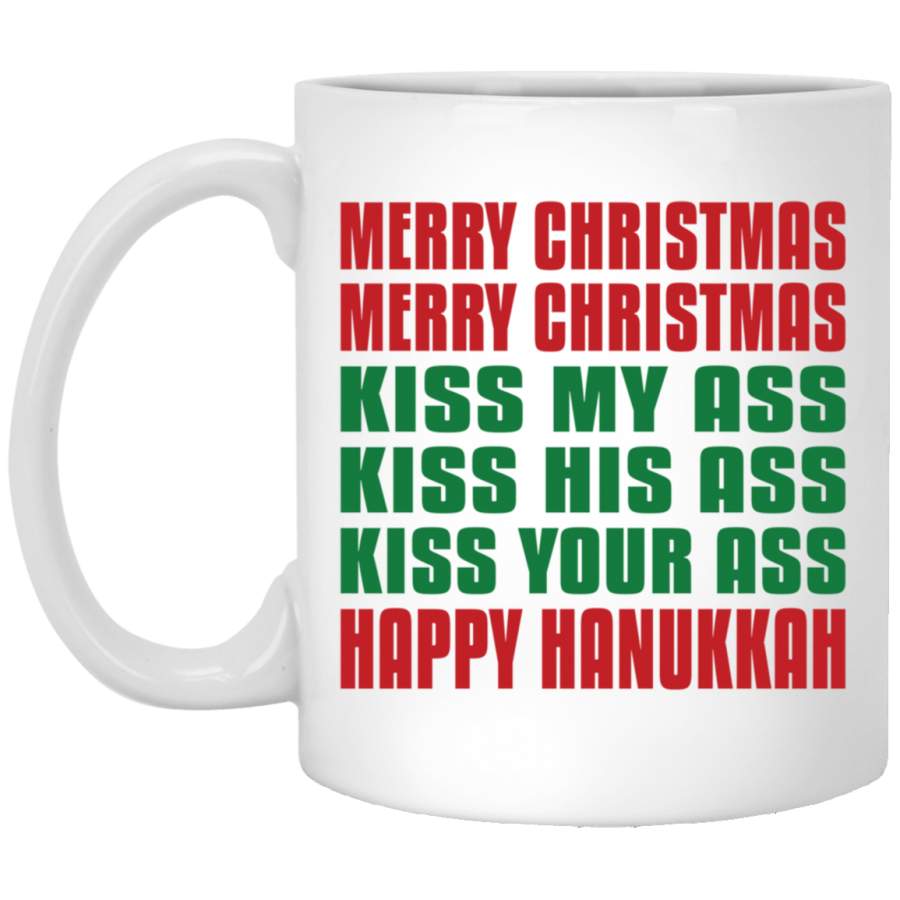 Merry Christmas Kiss My Ass Funny Hanukkah Pullover White Mug