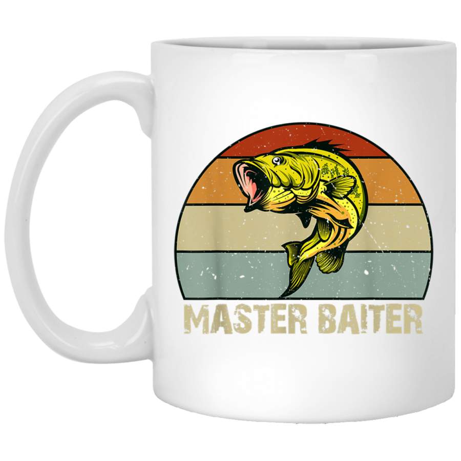 Funny Bass Fishing Gifts for Dad Master Baiter White Mug