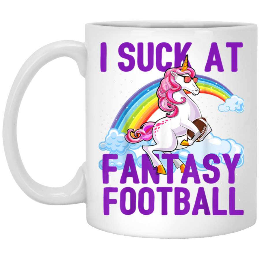 I Suck at Fantasy Football Unicorn Rainbow Loser Men White Mug