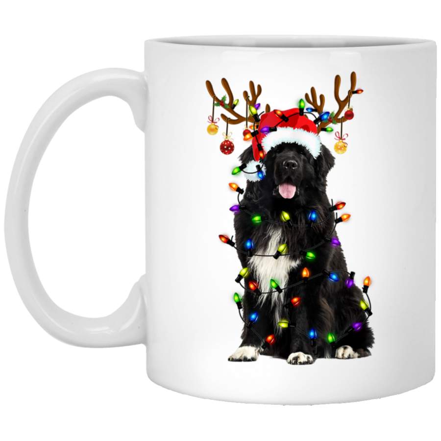 Newfoundland Christmas Tee Reindeer Christmas Lights Pajama White Mug