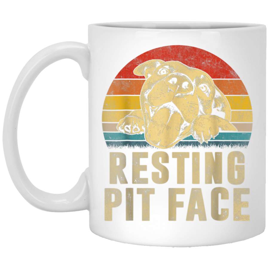 Dog Pitbull Resting Pit Face Vintage White Mug