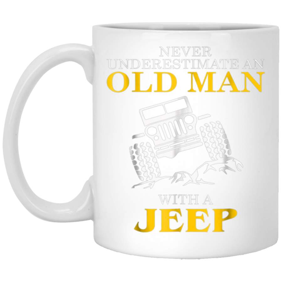 Mens Funny Jeep Old Man With a Jeep Tee White Mug