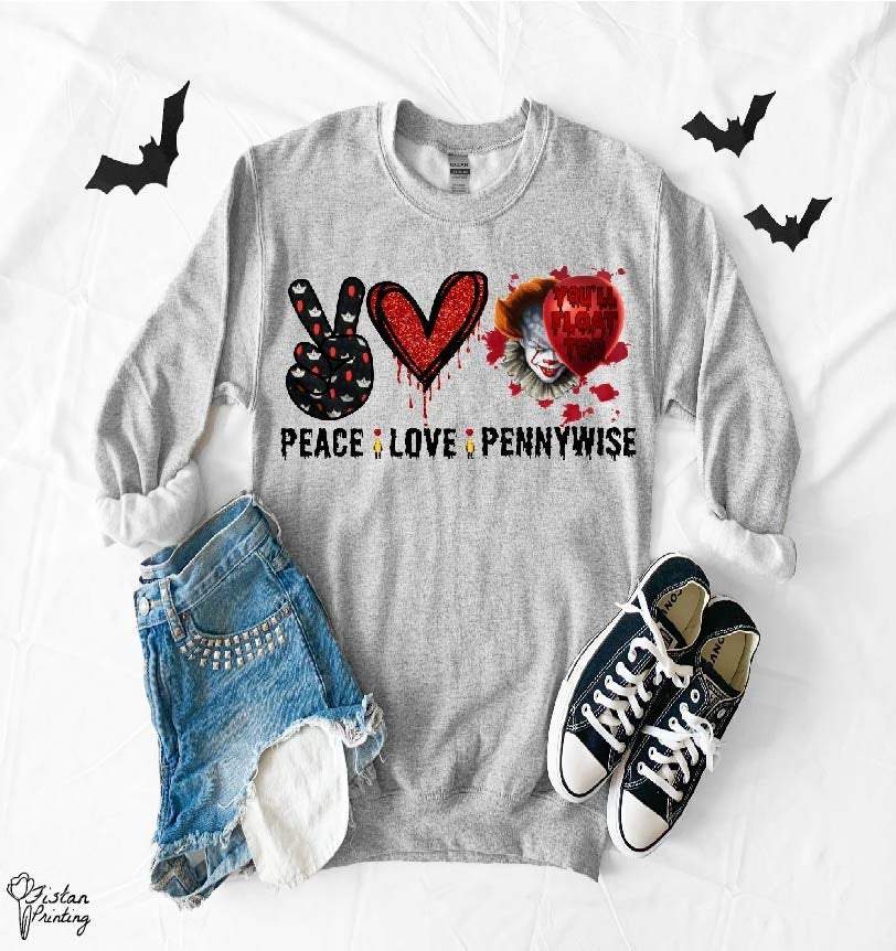 Peace Love Penny Wise Inspired Halloween Sweater,Funny Halloween Sweater,Horror Friends Gift,Horror Fan Sweater,Penny Wise Fan Sweater,Penny