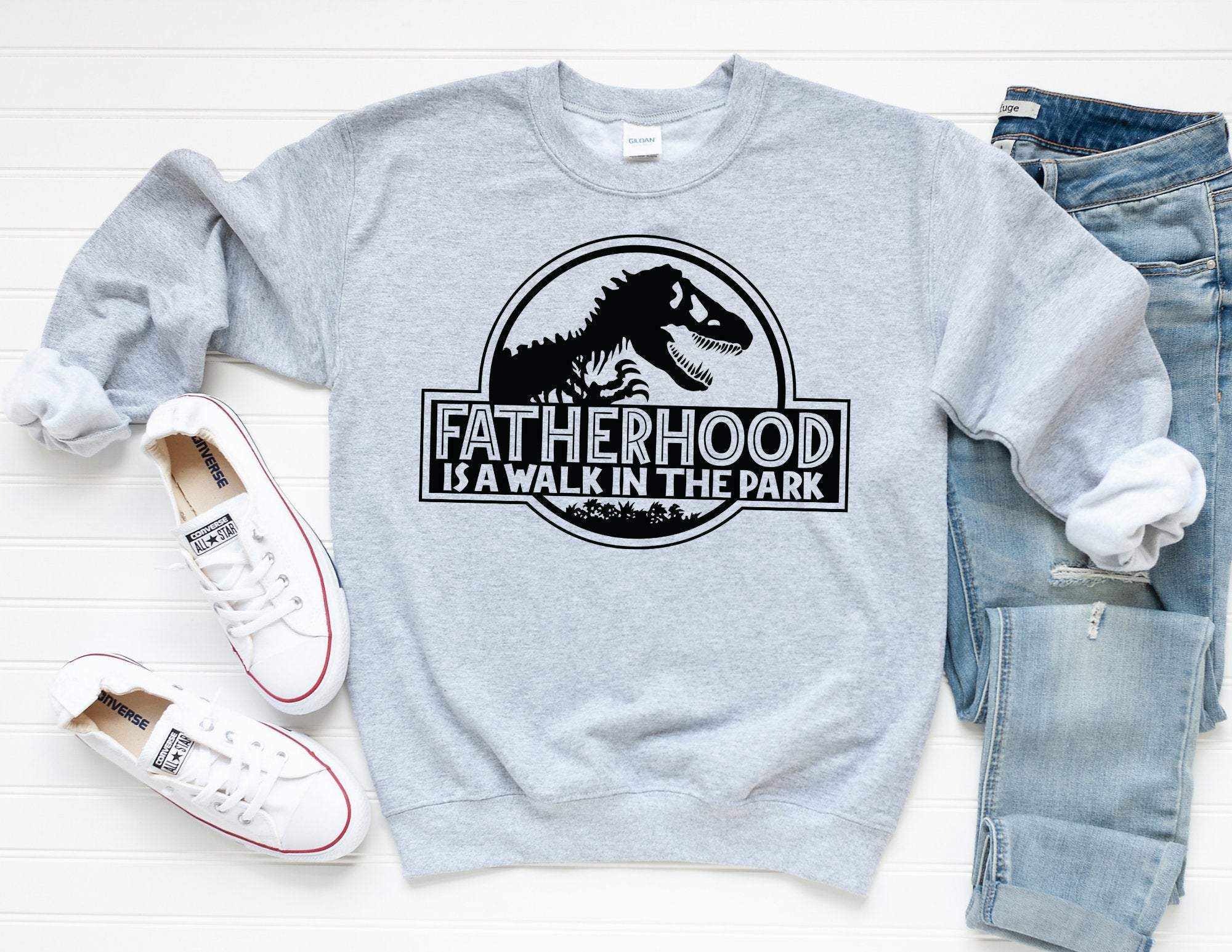 Fatherhood Is A Walk In The Park Sweatshirt, Dad Dinosaur Sweatshirt, Dad Sweater, Gift For Dad, Dad Gift, Daddy Shirt, Dad Christmas Gift T-Shirt Hoodie All Color Size S-5Xl