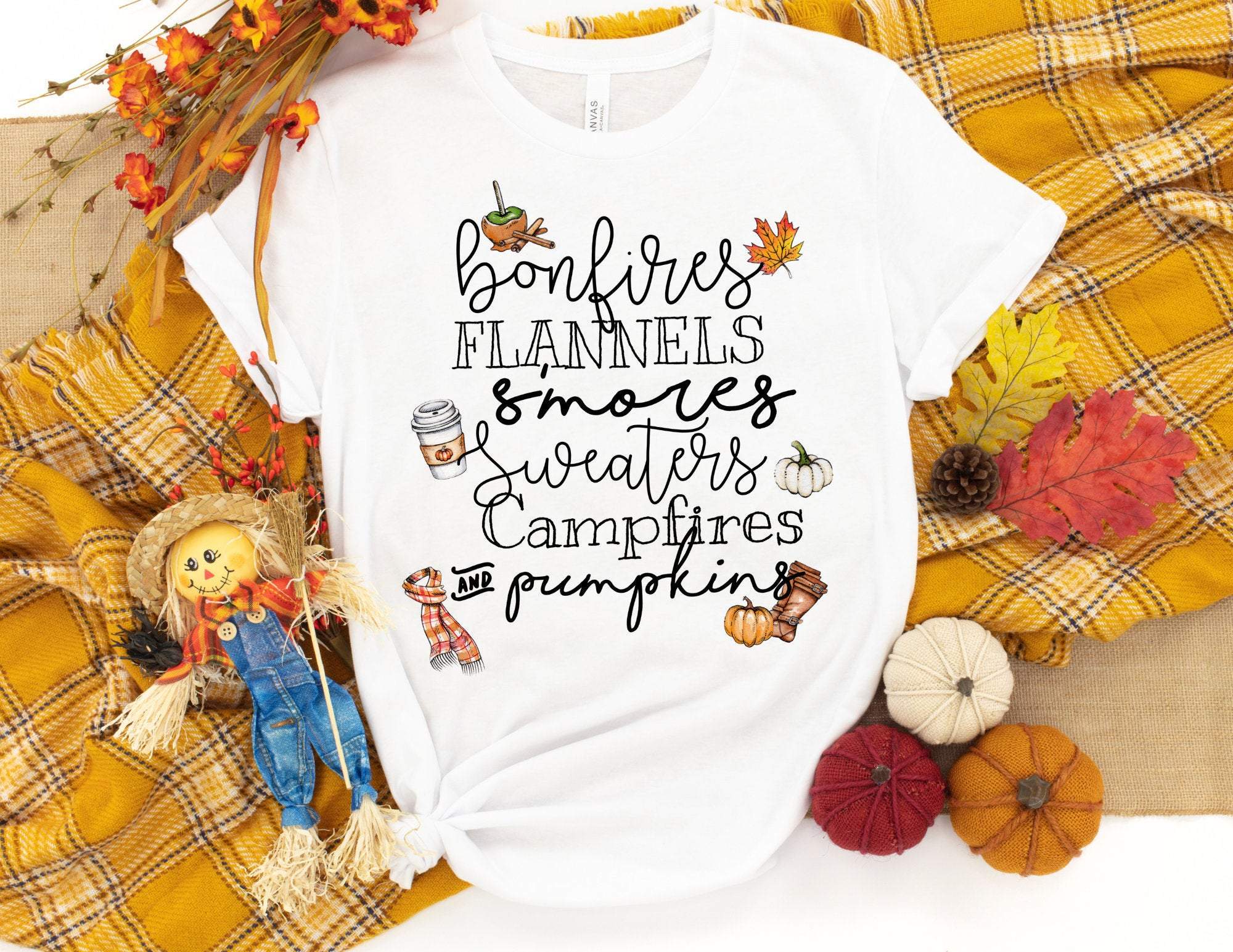 Bonfires Flannels Smores Sweaters Campfires And Pumpkins Shirt, Fall Pumpkin T-Shirt, Thanksgiving Shirt, Fall Tshirt, Pumpkin Shirt, Fall T-Shirt Hoodie All Color Size S-5Xl