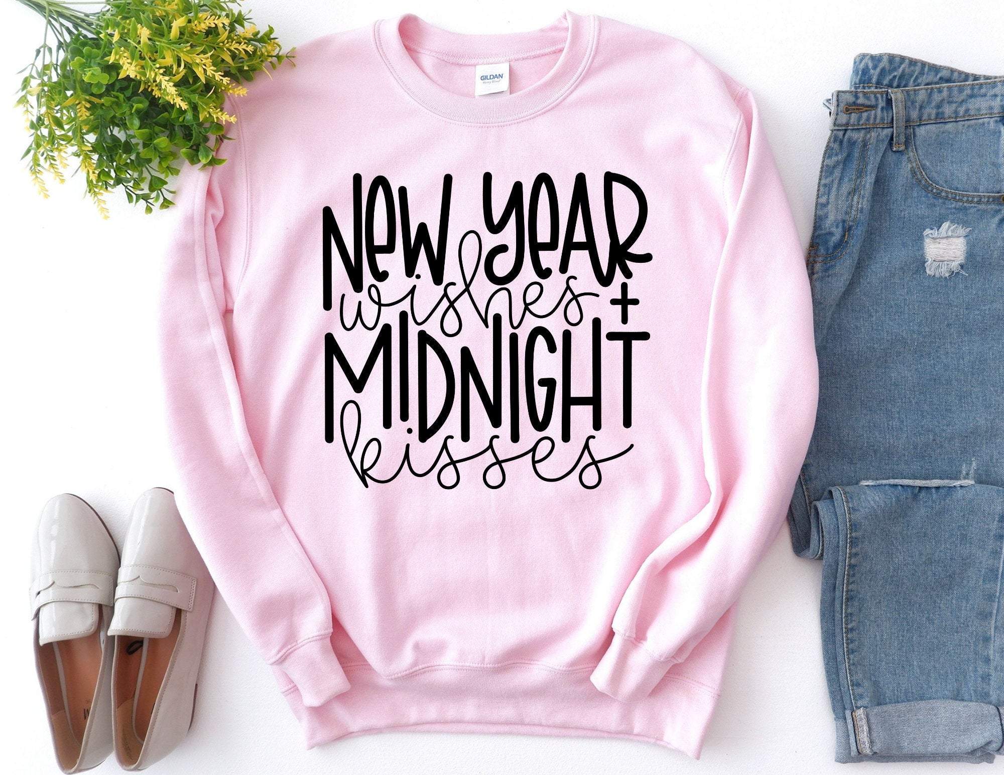 New Year Wishes And Midnight Kisses Sweater, New Year Sweaters, Happy New Year Sweatshirt, New Year Shirts, Happy New Year T-Shirt Hoodie All Color Size S-5Xl