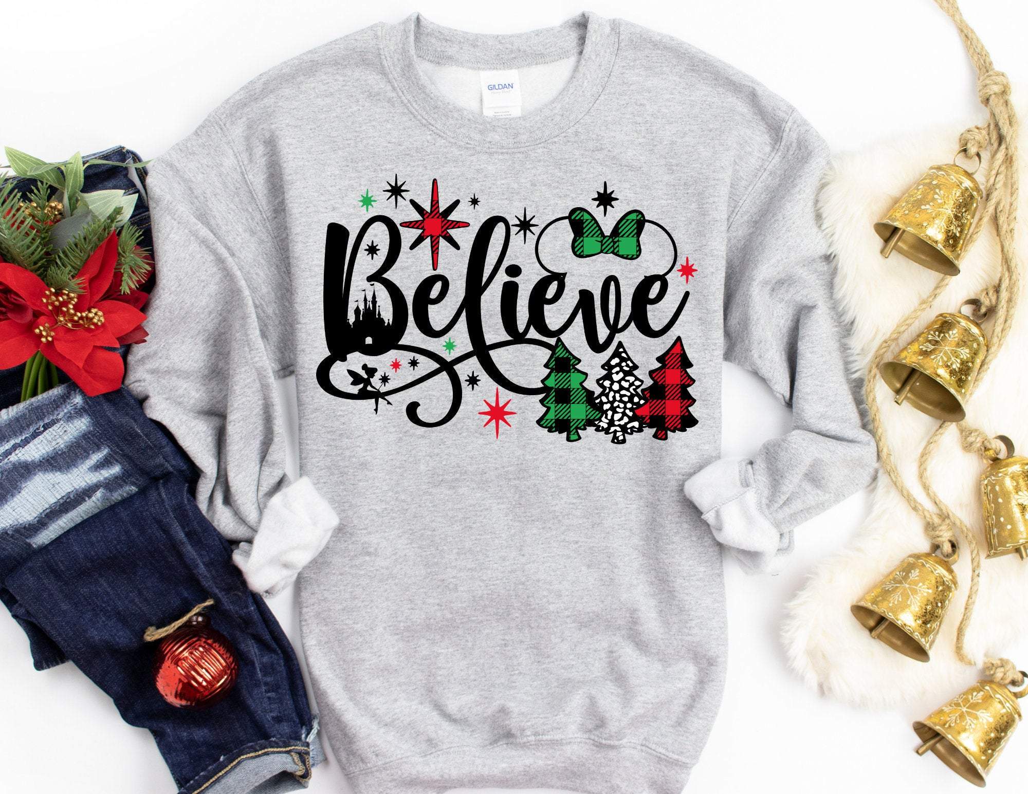 Believe Christmas Sweater Design 2, Christmas Sweatshirt, Christmas Sweater, Funny Christmas Sweater, Christmas Gift, Mouse Sweater T-Shirt Hoodie All Color Size S-5Xl