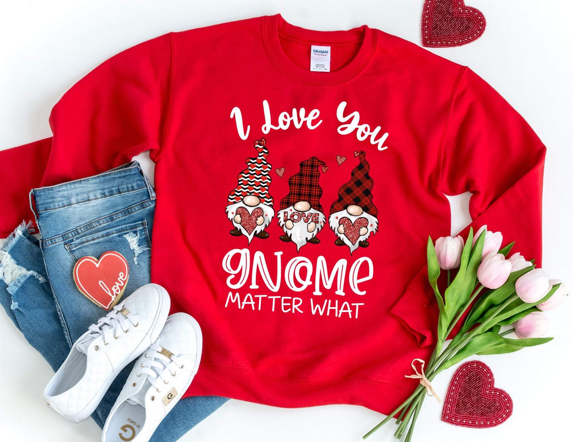 I Love You Gnome Matter What Sweatshirt, Gnome Valentine Sweater, Valentines Day Sweatshirt, Valentines Gift, Happy Valentines Day T-Shirt Hoodie All Color Size S-5Xl