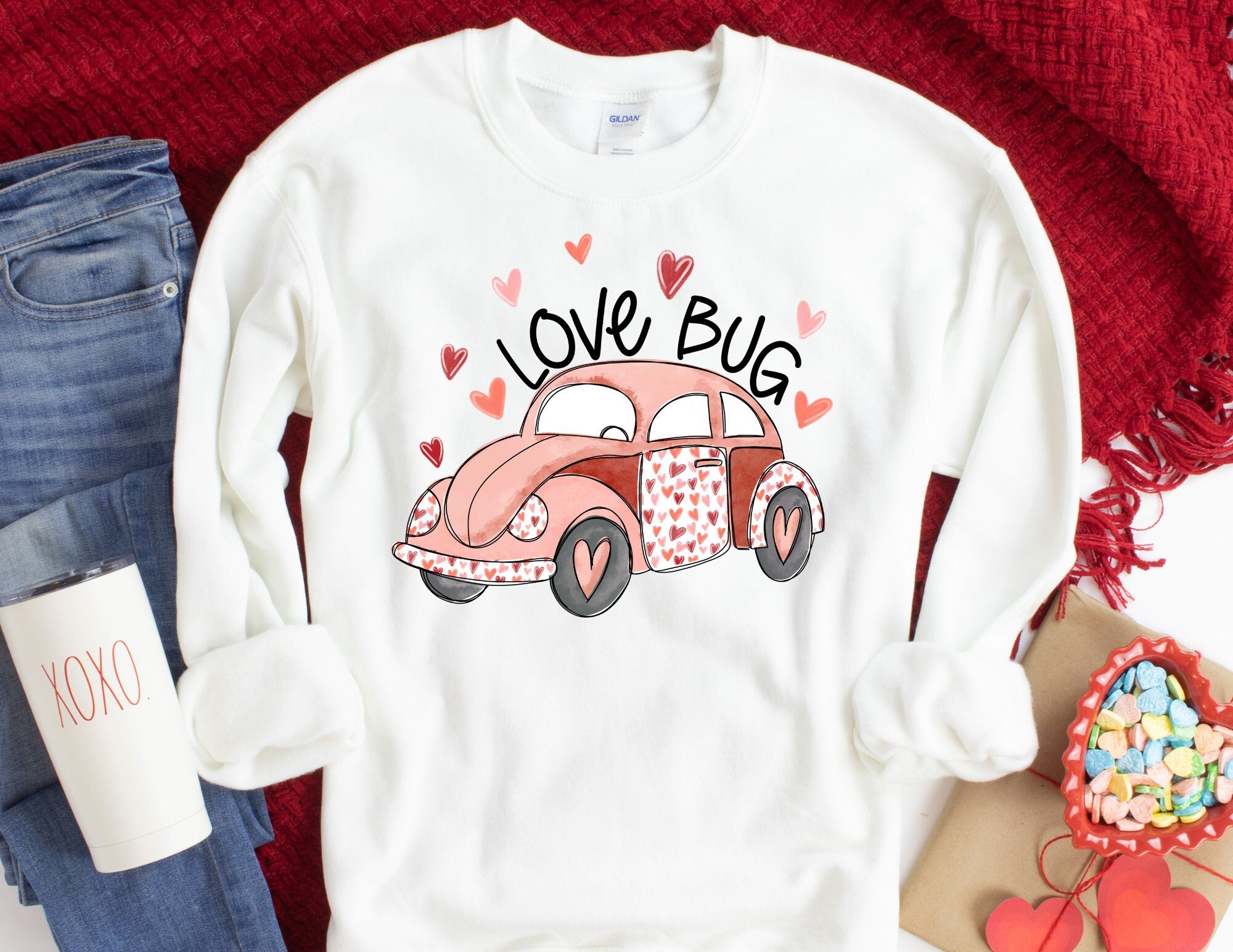 Love Bug Sweatshirt, Love Bug Sweater, Valentines Day Sweatshirt, Valentines Day Gift, Happy Valentines Day Sweatshirt T-Shirt Hoodie All Color Size S-5Xl