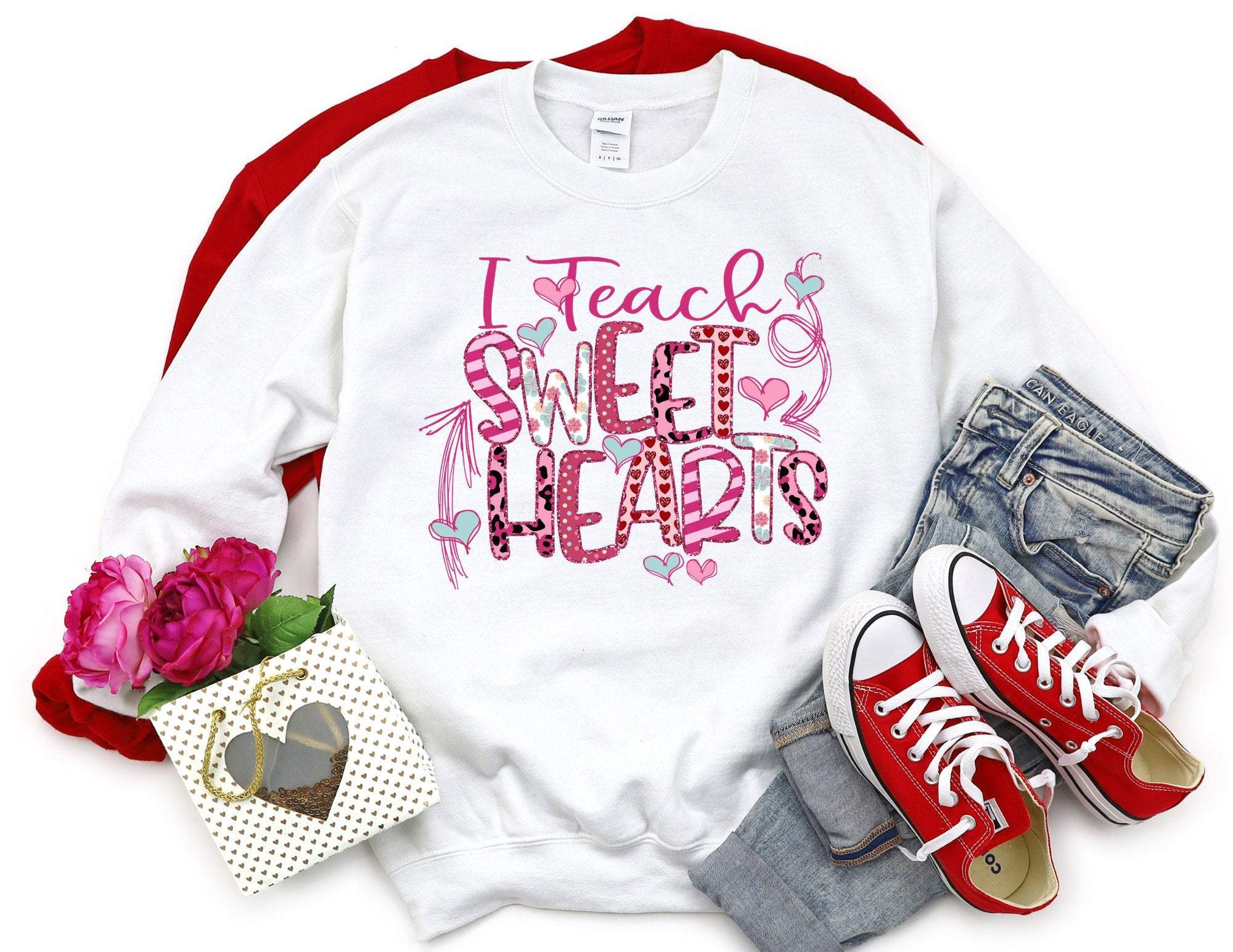 I Teach Sweat Hearts Sweatshirt, Valentine Sweater, Valentines Day Sweatshirt For Teachers, Teacher Sweater T-Shirt Hoodie All Color Size S-5Xl