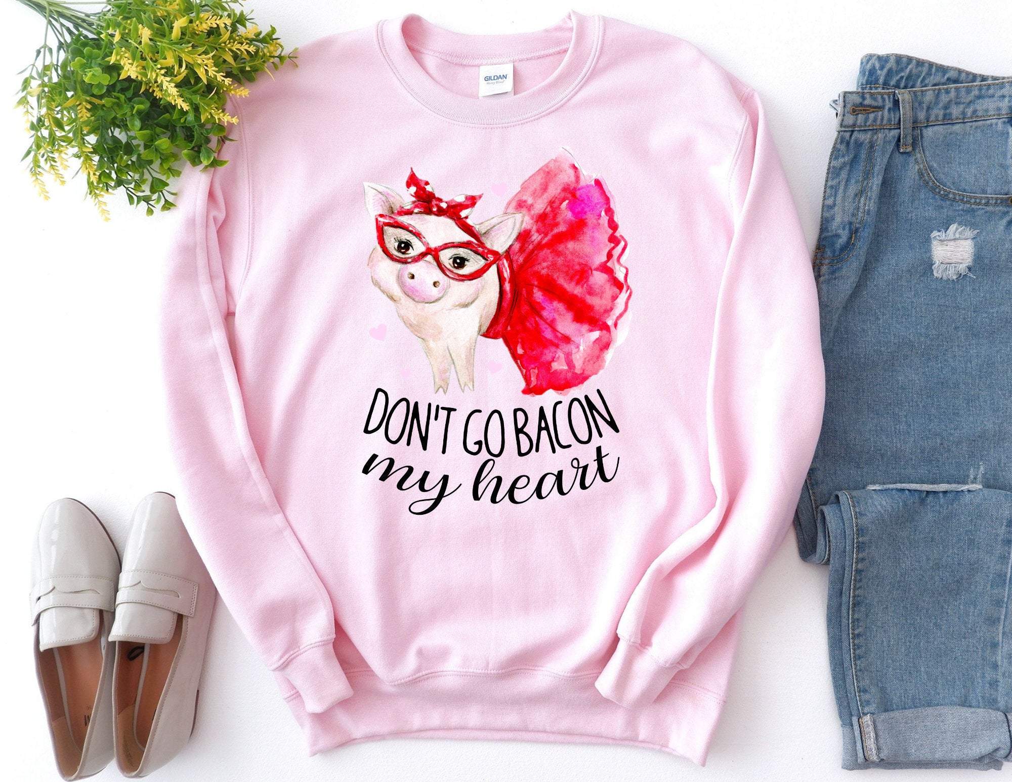 Don’T Go Bacon My Heart Sweatshirt, Valentines Sweater, Valentines Day Sweatshirt, Valentines Gift, Happy Valentines Day T-Shirt Hoodie All Color Size S-5Xl