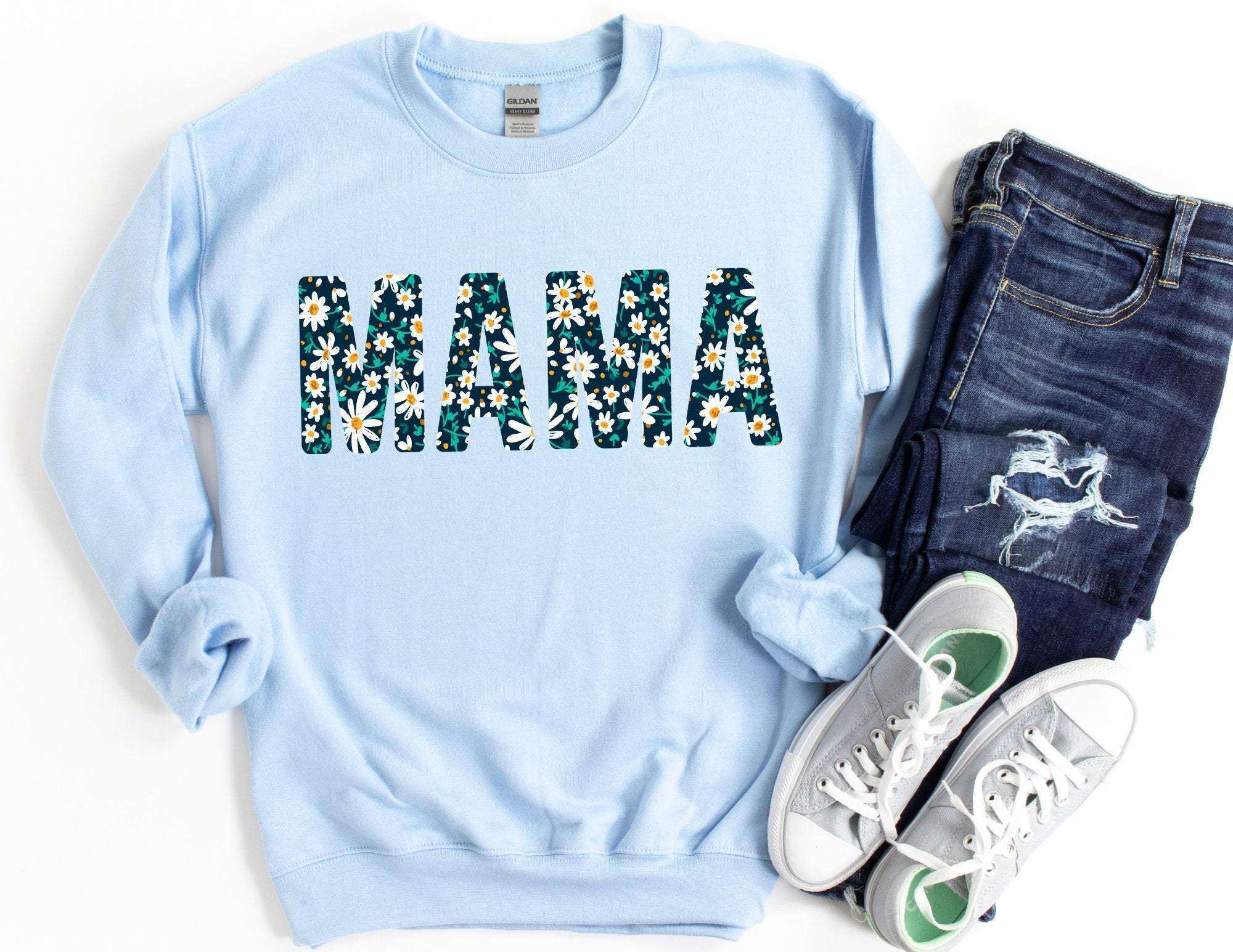 Floral Mama Sweatshirt, Mama Sweatshirt, Gift For Mom, Blessed Mama Sweatshirt, Motherhood Shirt, Mother’S Day Sweater T-Shirt Hoodie All Color Size S-5Xl