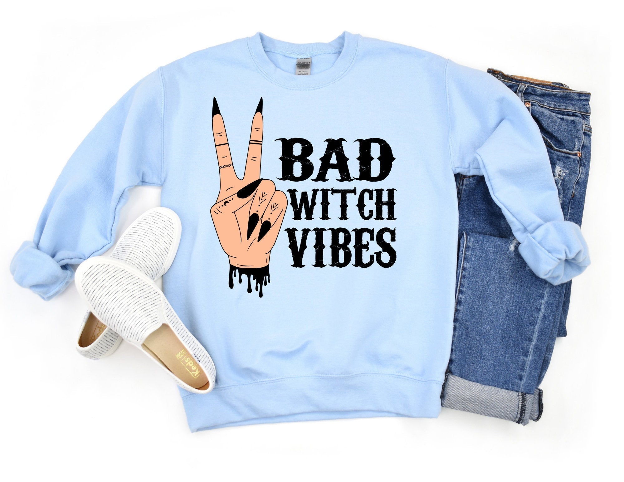 Bad Witch Vibes Sweatshirt, Witch Sweatshirt, Halloween Sweatshirt, Halloween Sweater, Witch Shirt, Halloween T-Shirt Hoodie All Color Size S-5Xl