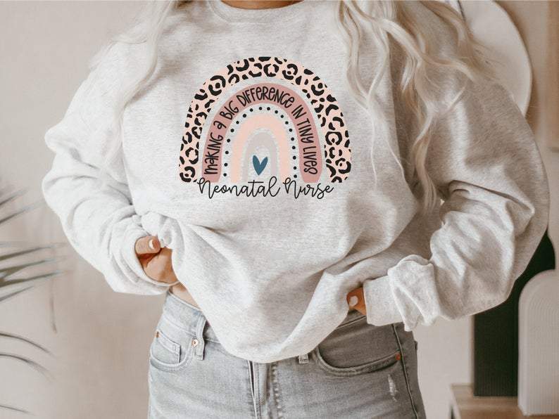 Neonatal Nurse Sweatshirt – Nicu Nursing Sweater – Nicu Nurse Shirt – Gift For Labor And Delivery Nurse – Baby Nurse – Leopard Rainbow Tee