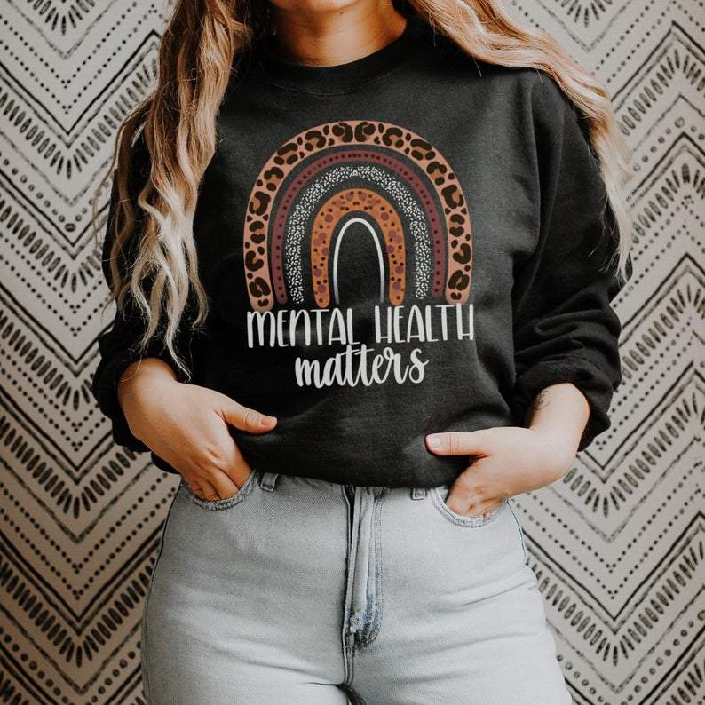 Mental Health Matters Sweatshirt – Boho Rainbow Shirt – Counselor Sweater – Counseling T Shirt – School Counselor – Awareness – Cheetah