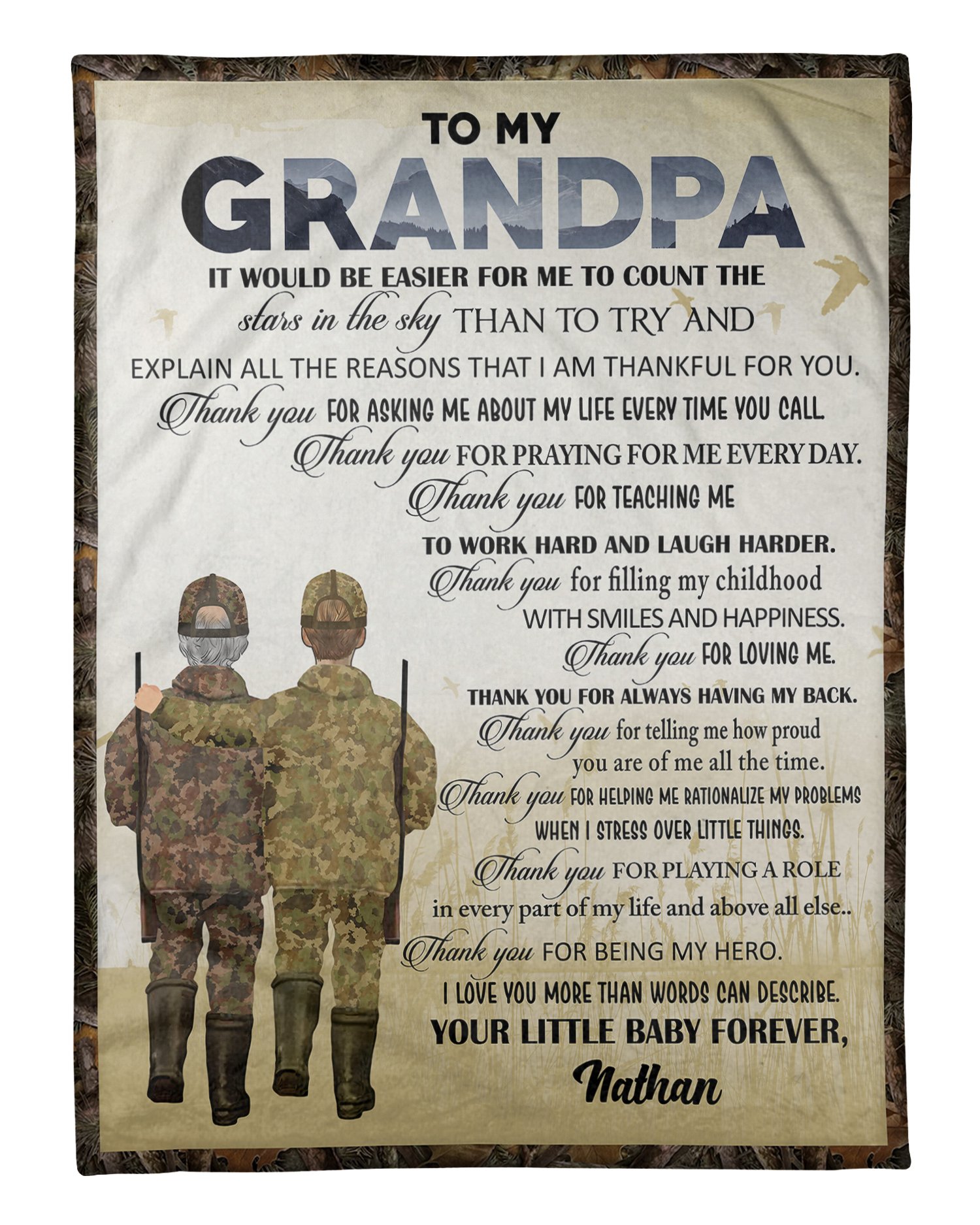 Custom Personalized Fleece Blanket unique father’s day gift, meaningful fatherhood day presents, birthday gift for hunting lovers grandfather ideas from granddaughter & grandson grandkids – Grandpa Thank You TY0803211 –