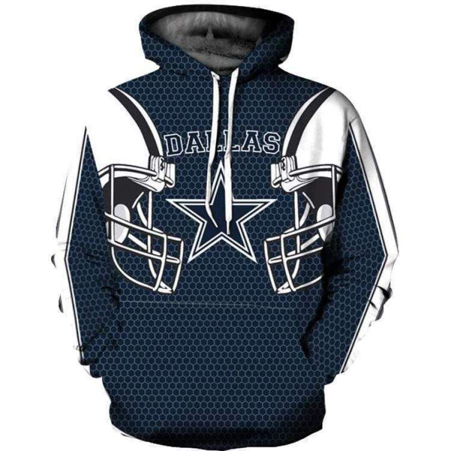 3D Dallas Cowboys Printed Hooded Pocket Pullover Sweater