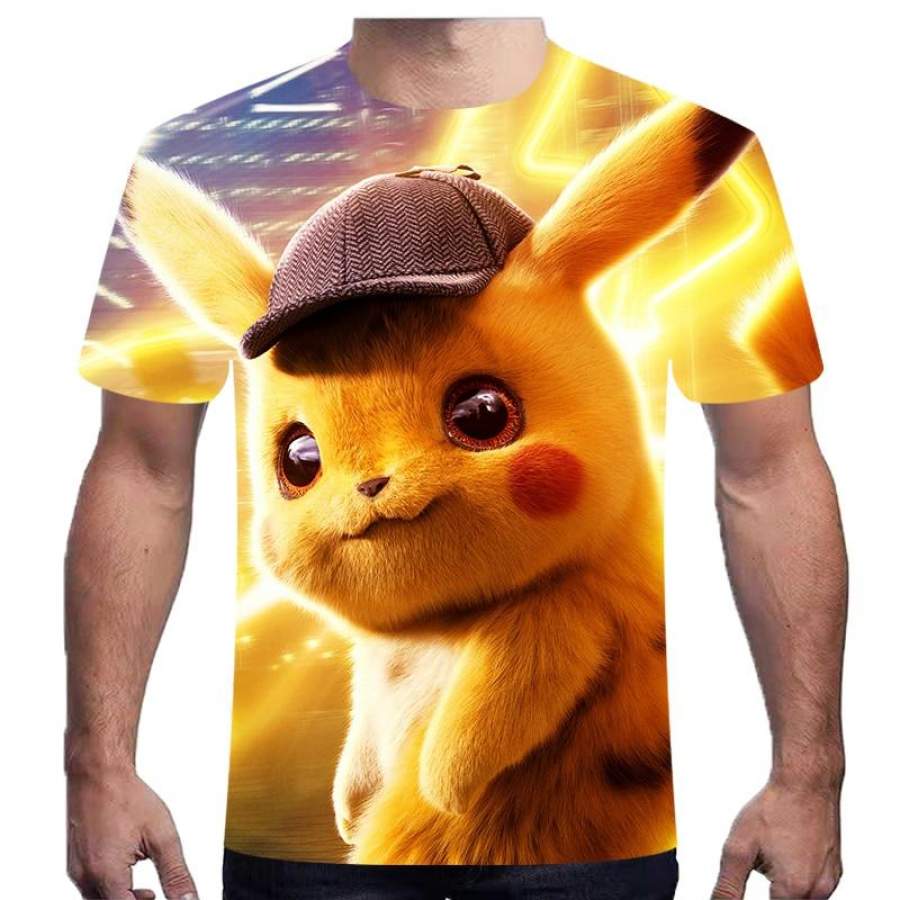 3D Movie Detective Pokemon Pikachu Tshirt Men Women Children T-shirt Summer