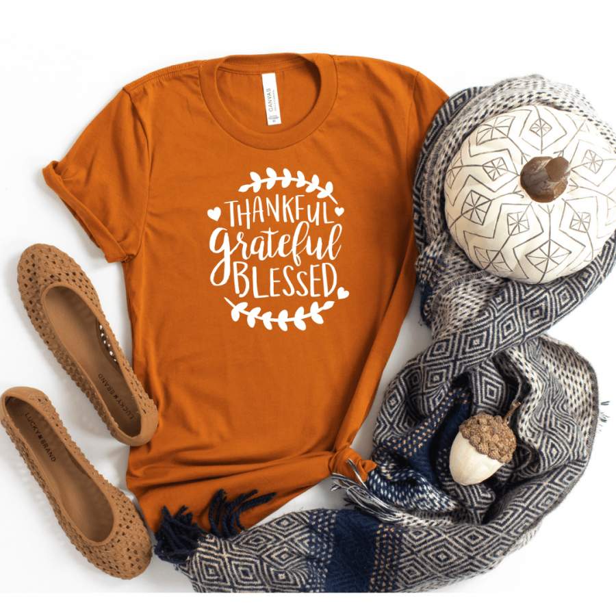 Thankful Grateful Blessed Shirt Thanksgiving Shirt Fall Shirt Fall Teacher Shirt Thankful Shirt Grateful Shirt