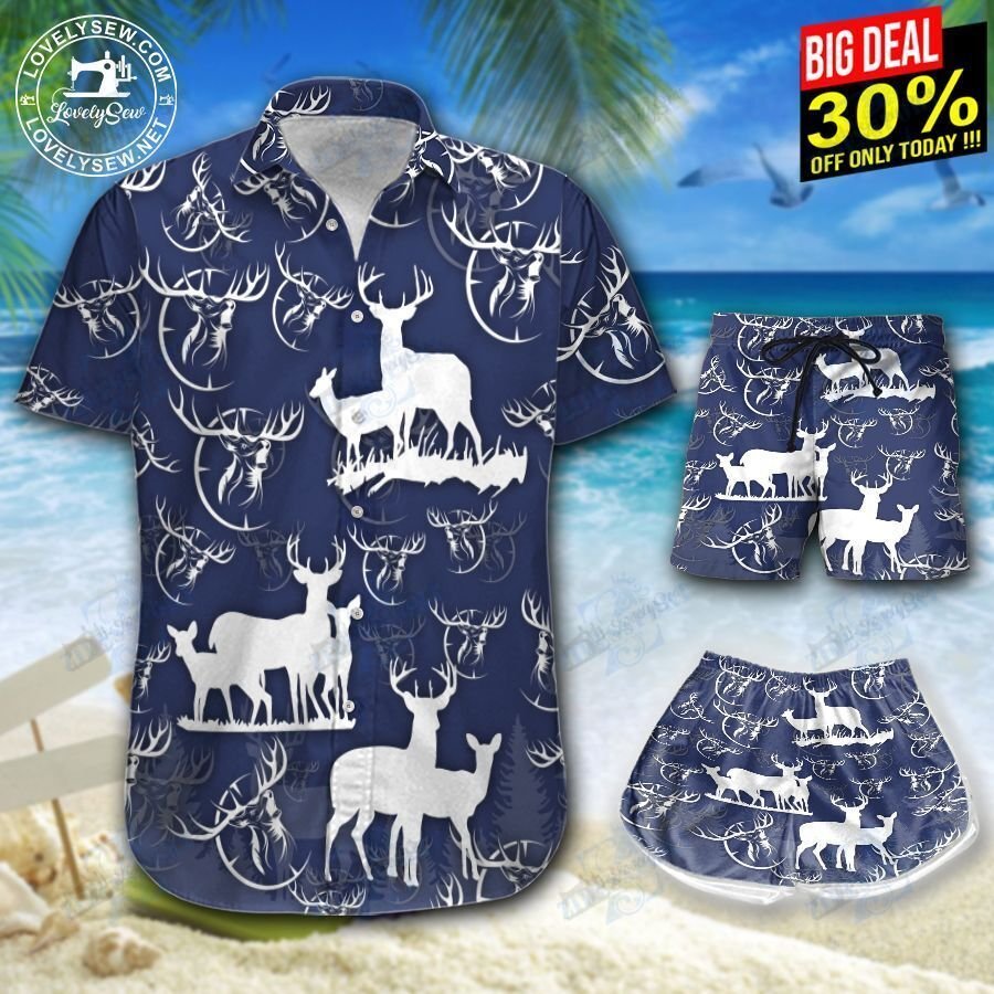 Deer Hunting Blue Hawaii Shirt & Shorts Bit21072703-Bio21072703