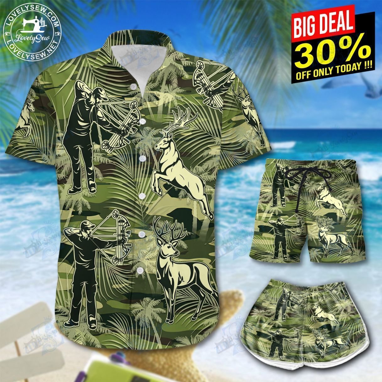 Deer Hunting Palm Tree Hawaii Shirt & Shorts Lit21080303-Lio21080303