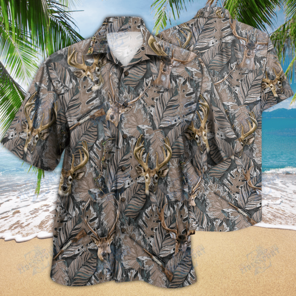 Deer Hunting Tropical Brown Pattern Hawaiian Shirt Tv055866