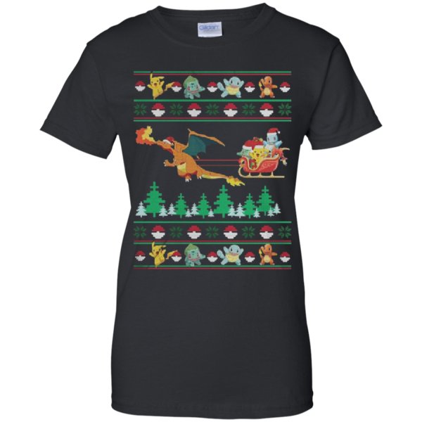 Christmas Pokemon Pikachu Fushigidane Squirtle Hitokage Ladies T Shirt