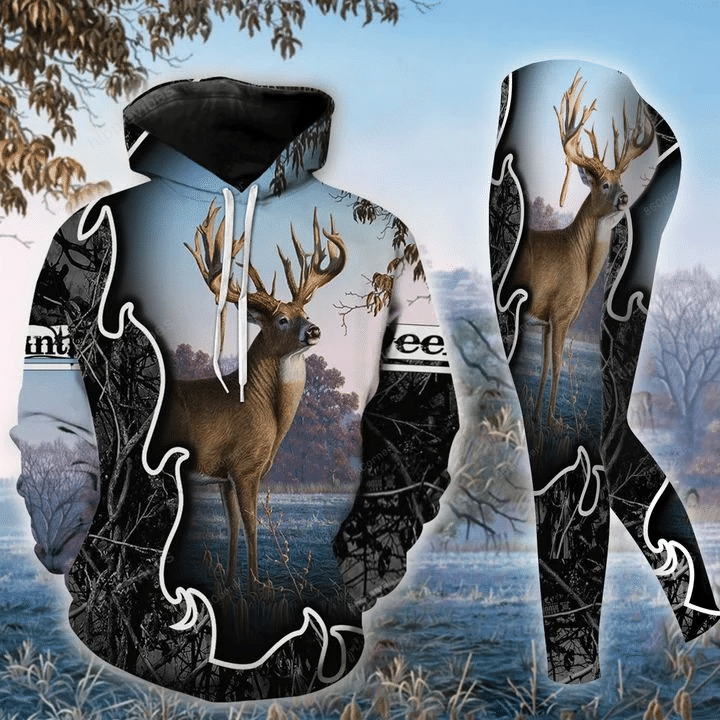 Blue Hunting Deer Legging And Hoodie Set