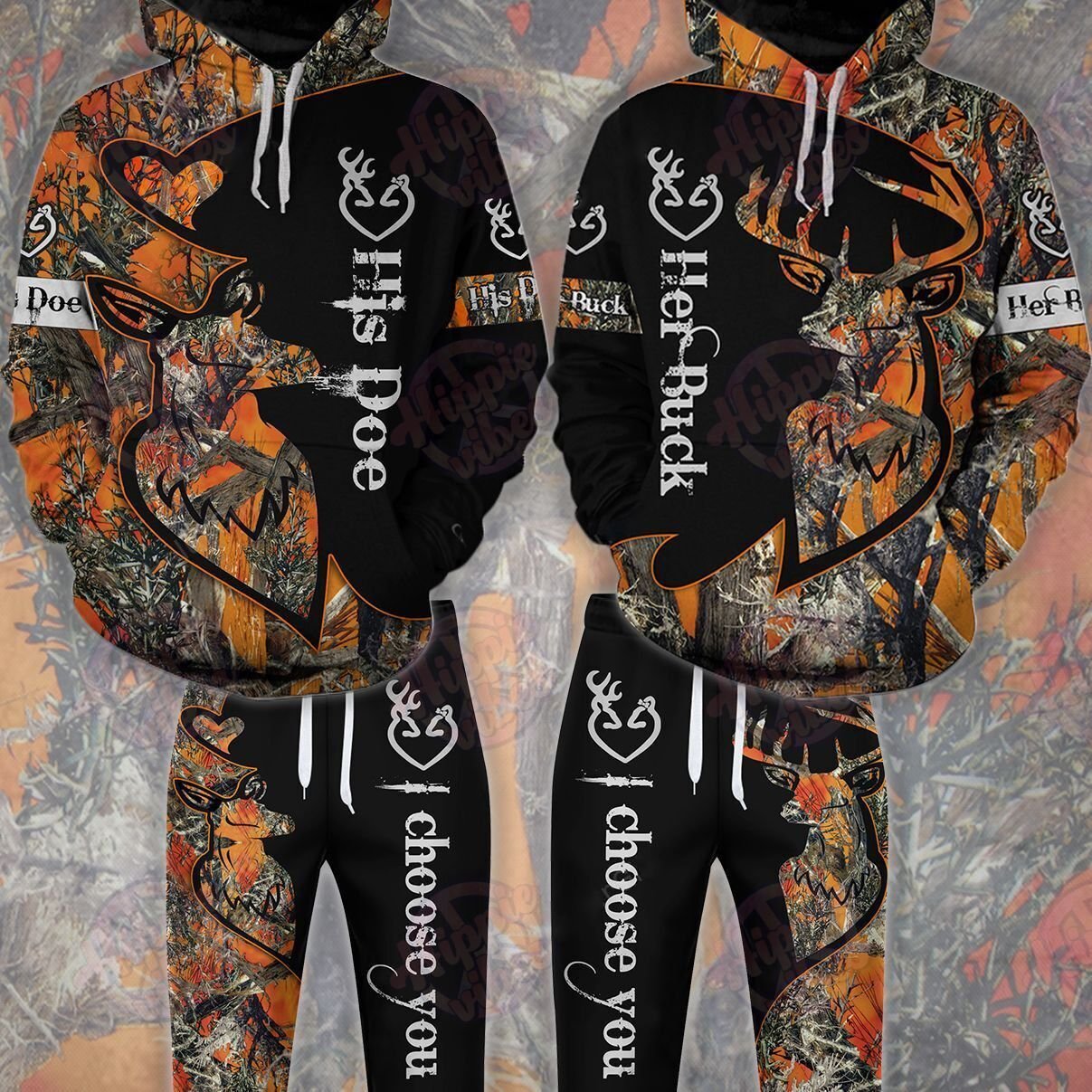 Buck N Doe Deer Hunting Hoodie Combo Orange