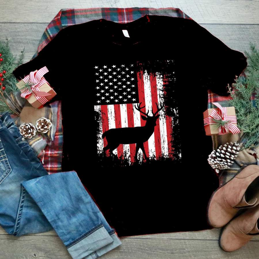 American flag deer hunting – distressed USA t-shirt – GST