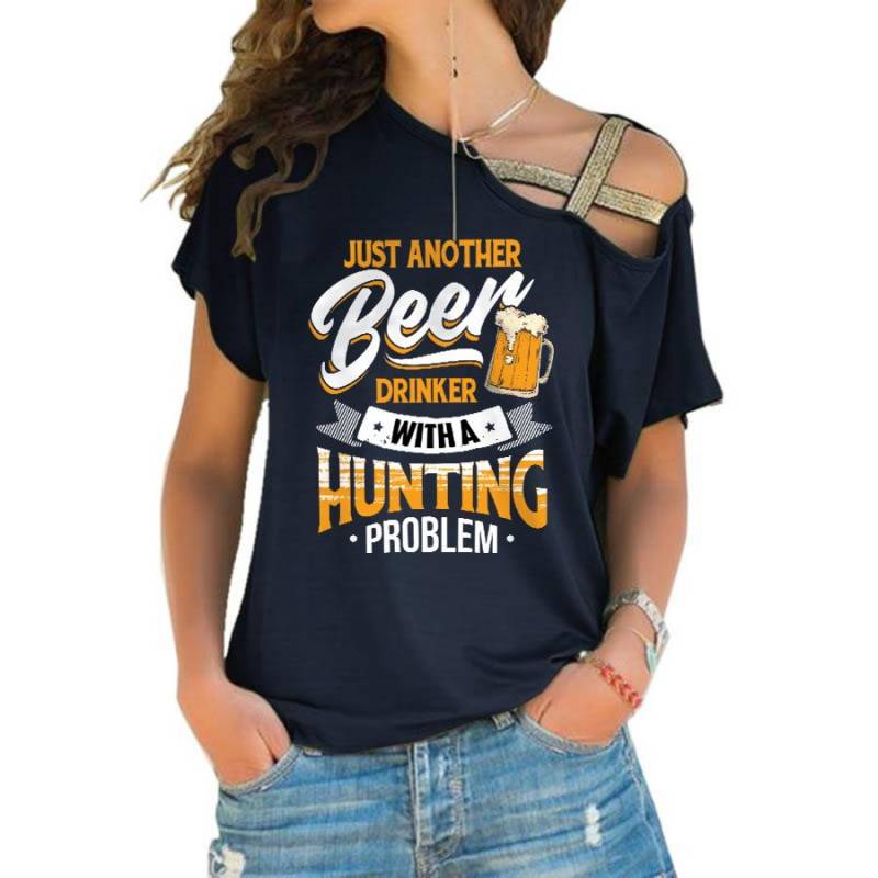 Beer Drinker Hunting Cross Shoulder T-Shirt