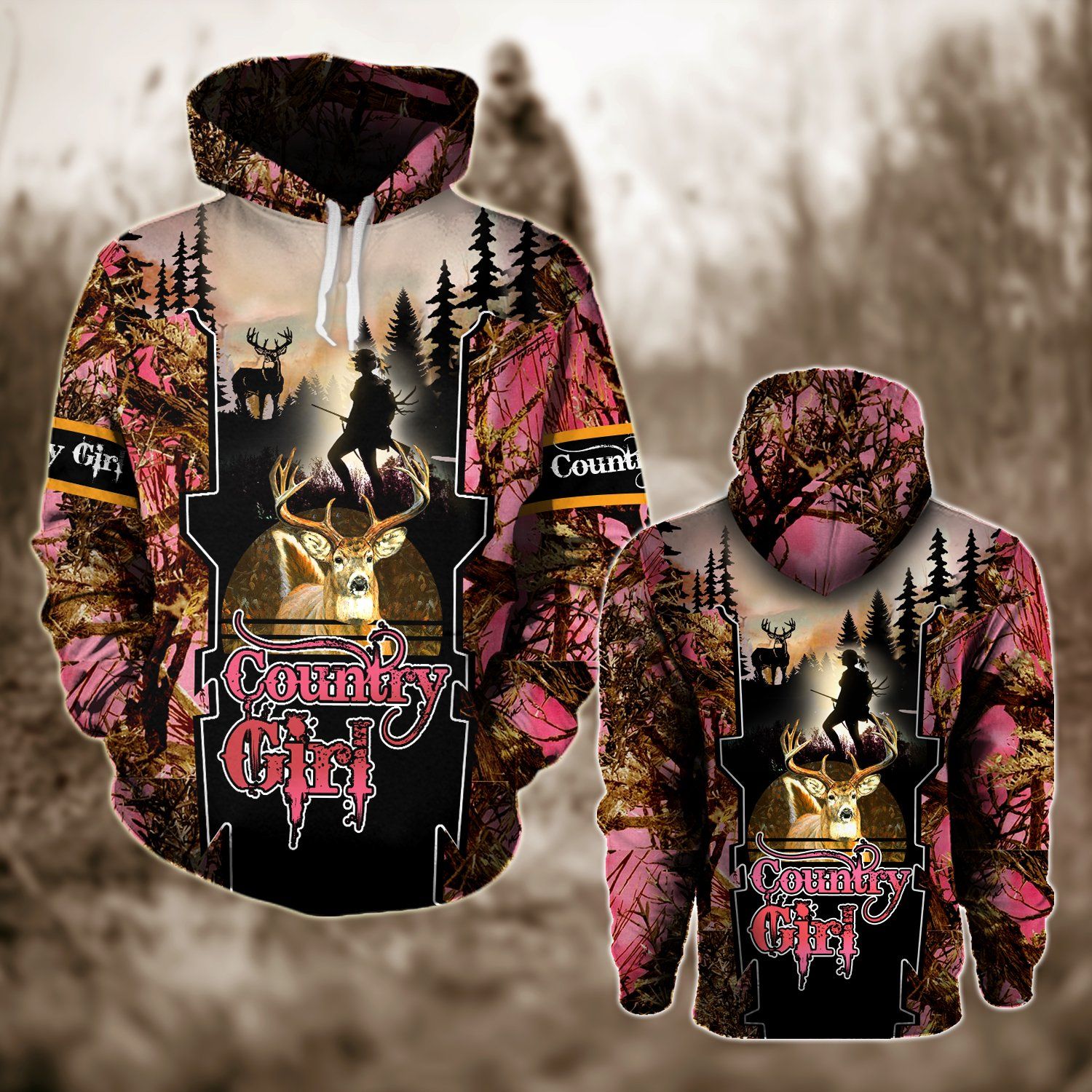 COUNTRY GIRL HUNTING DEER CAMO PINK HOODIE 3D ALL OVER PRINT HN2701165