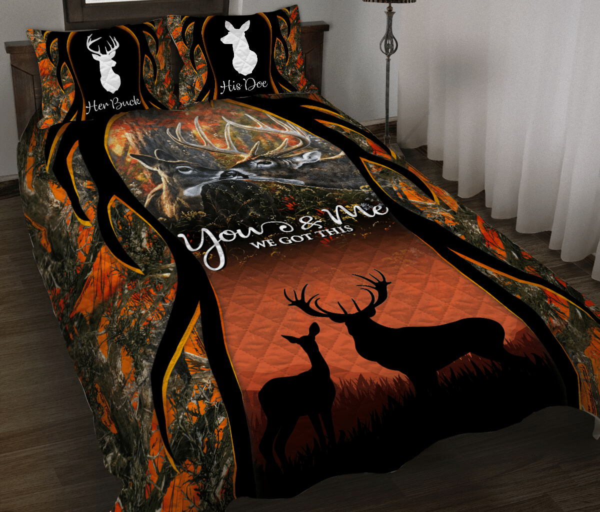 594THHHT – Hunting Quilt Bet Set Deer Couple You And Me We Got This