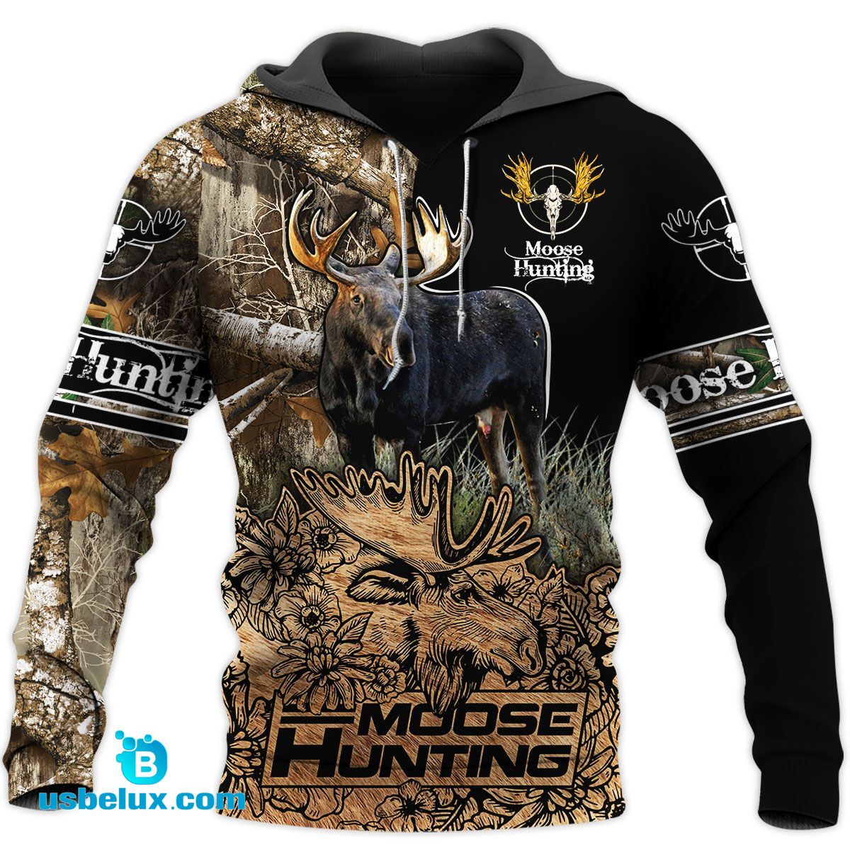 604THHHT – Beautiful Moose Hunting Brown Camo 3D HOODIE