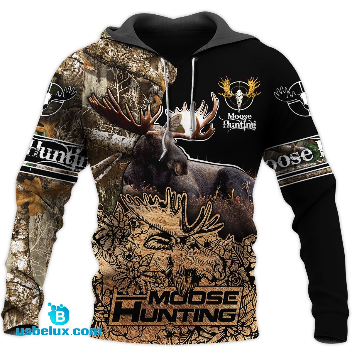 605THHHT – Beautiful Moose Hunting Brown Camo 3D HOODIE