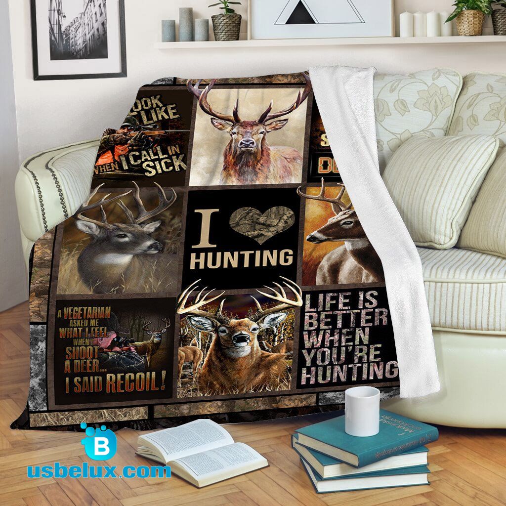 675THHHT – I Love hunting Deer hunting blanket Birthday, Christmas gift for hunter, fleece blanket gift