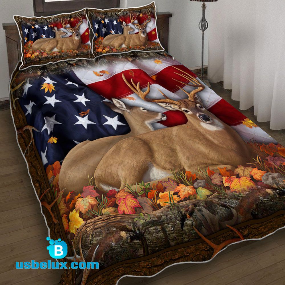 700THHHT – Deer Hunting American Flag Quilt Bed Set