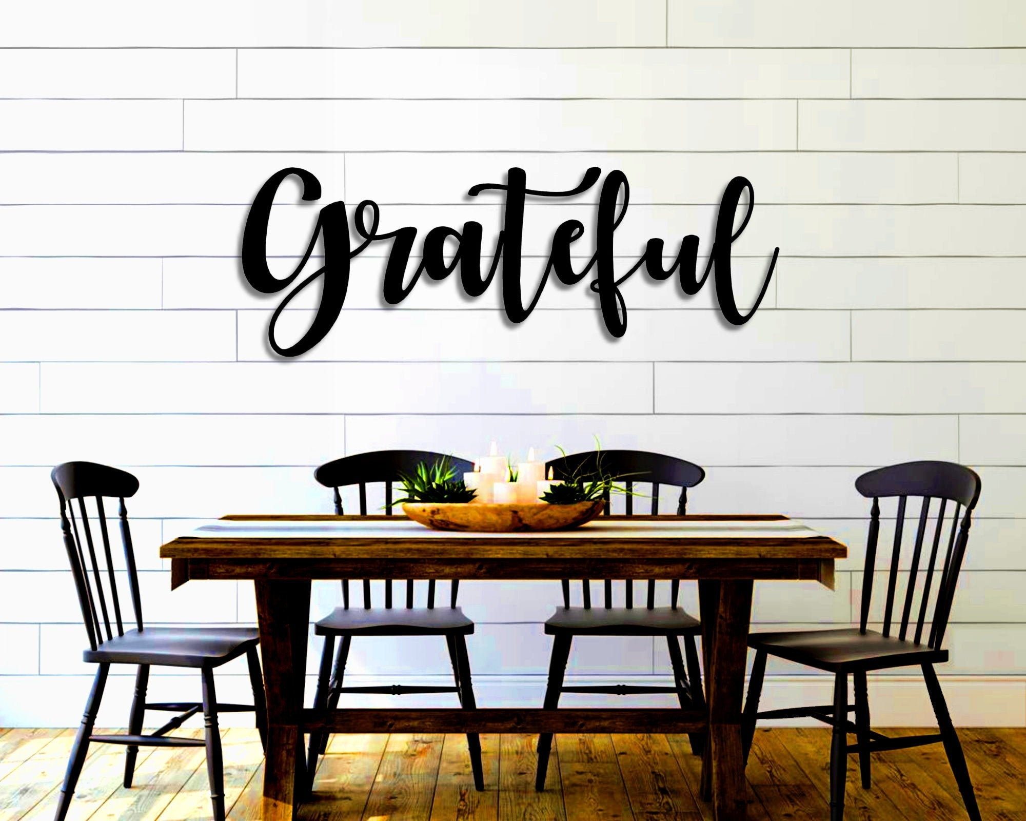 Grateful Script Metal Word Sign, Rustic Metal Grateful Sign, Farmhouse Decor, Housewarming Gift, Metal Wall Art, Steel Word Art