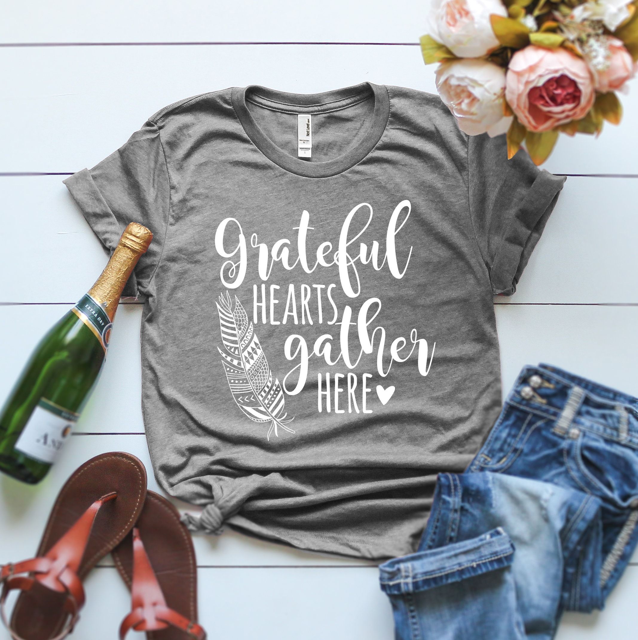 Grateful Hearts Gather Here T Shirt Inspiration Tshirt Shirt For Woman Woman Tee Cute Tshirt Christian T-Shirt. Gift For Her Graphic