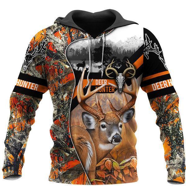 Deer Hunting Orange 3D All Over Print, Unisex 3D Hoodie T Shirt Plus Size S-5Xl