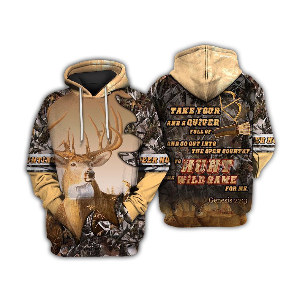 Autumn Forest Deer Hunting 3D All Over Print, Unisex 3D Hoodie T Shirt Plus Size S-5Xl