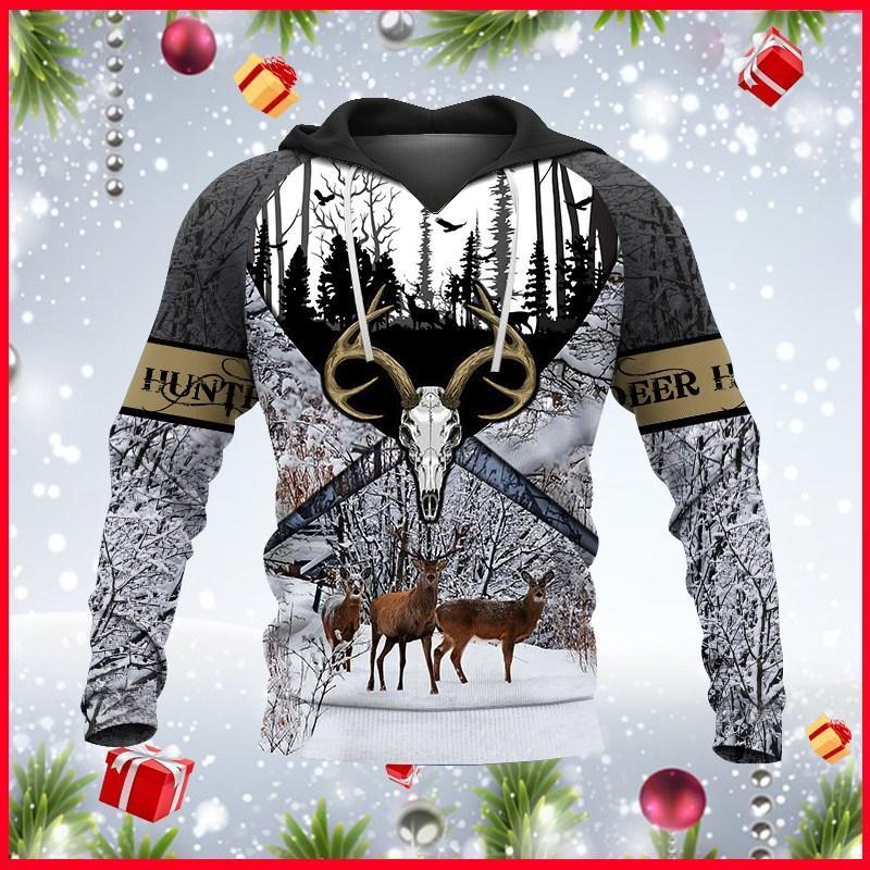 Deer Hunter Winter Hunting 3D All Over Print, Unisex 3D Hoodie T Shirt Plus Size S-5Xl